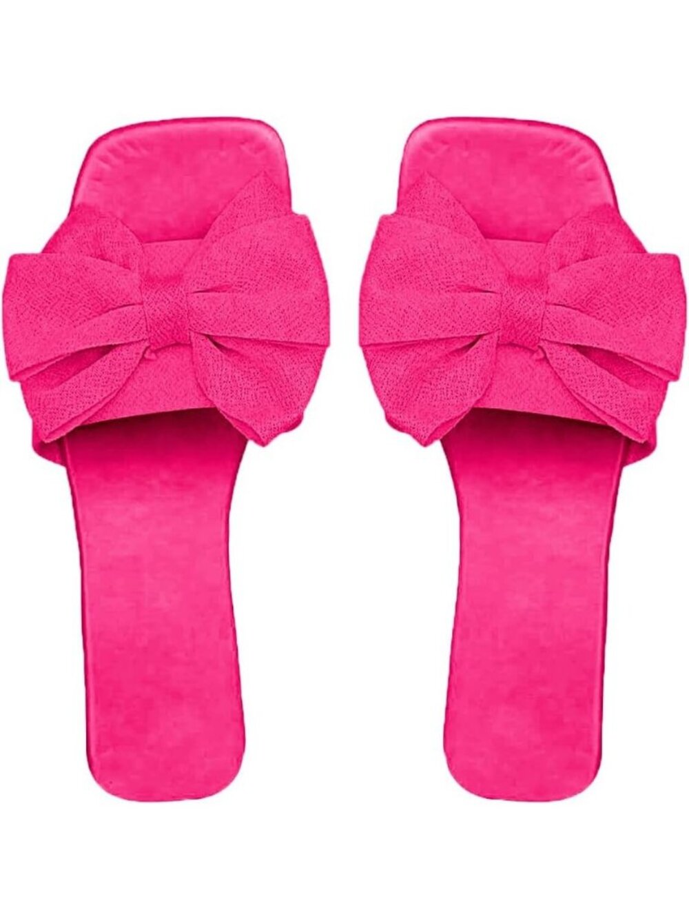 Women's Hot Pink Rubber Summer Open Toe Slip On Stylish Bow Slide Flat Sandals